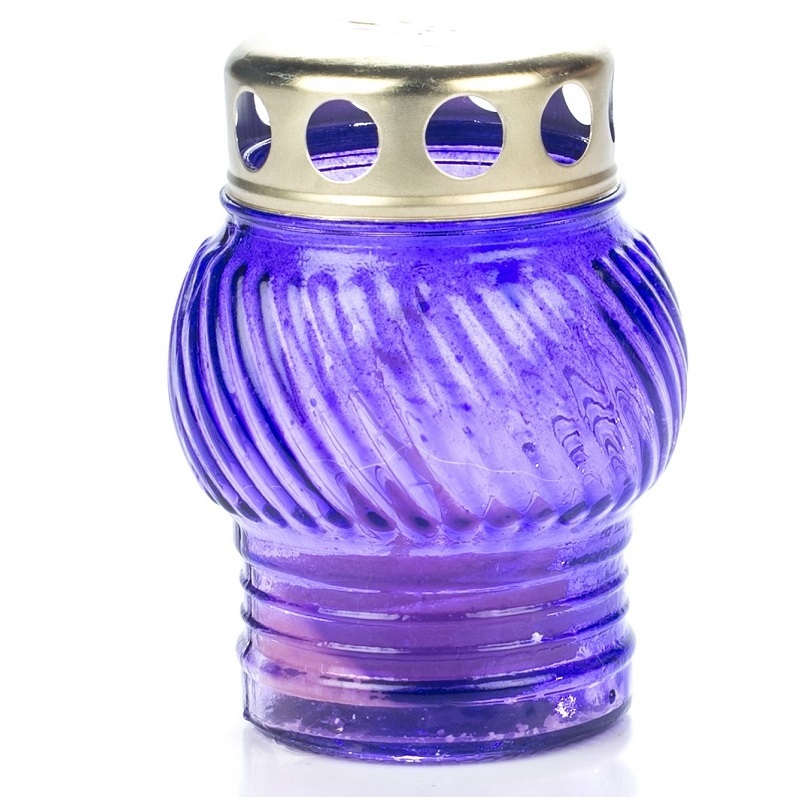Лампада неугасимая фиолетовая (стекло) со свечой