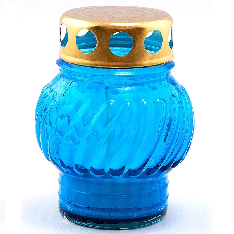 Лампада неугасимая голубая (стекло) со свечой